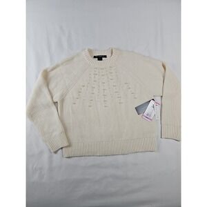 French Connection Ivory Pearl Embellished Crewneck Pullover Sweater Women's S